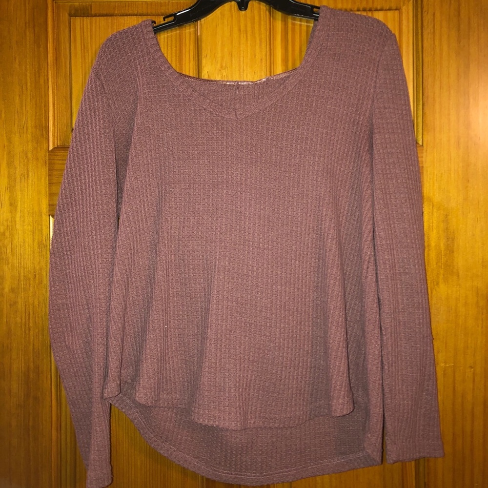 Hooded Waffle-Knit Purple-ish Top